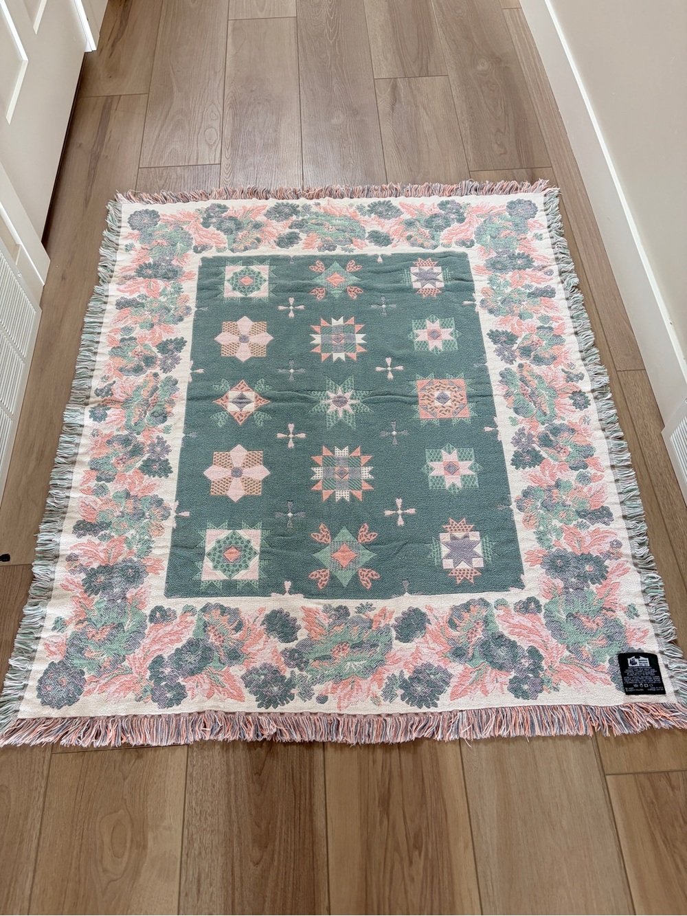 Goodwin Weavers Pastel Aztec Flower Tapestry Throw Blanket Fringe VTG Grannycore